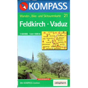 Feldkirch, Vaduz - mapa Kompass č.21 - 1:50t /Lichtenštejsko,Švýcarsko,Rakousko/
