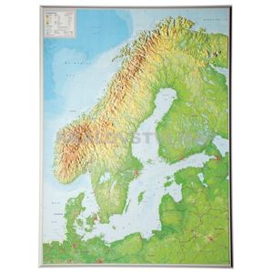 Skandinávie - plastická reliéfní mapa 80 x 60 cm