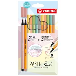 STABILO Pen 68 Vláknový fix a point 88 Jemný liner Pastellove - sada 12 ks