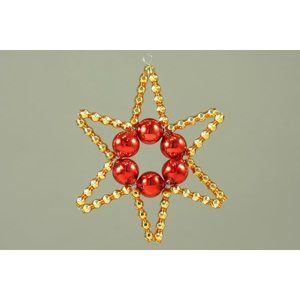 Sada na výrobu ozdoby z perliček - Jednoduchá hvězda - zlatá/červená