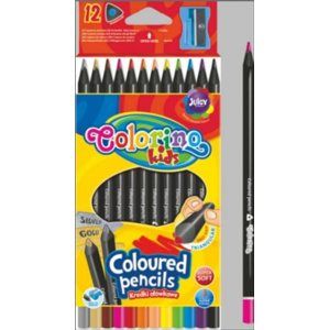 Trojhranné pastelky Colorino, černé, 12 barev + ořezávátko