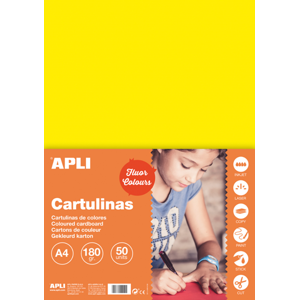 APLI sada barevných papírů, A4, 170 g, fluo-žlutý - 50 ks