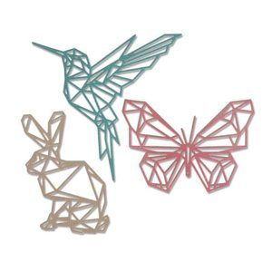 Vyřezávací kovové šablony Thinlits -Origami králík, kolibřík a motýl (3 ks )