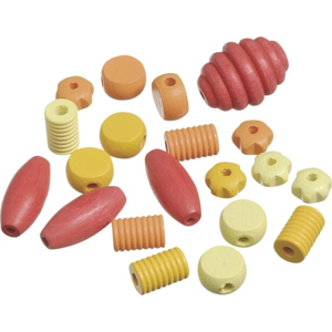 Dřevěné korálky, mix různé tvary - žlutá, oranžová, červená (20 ks)