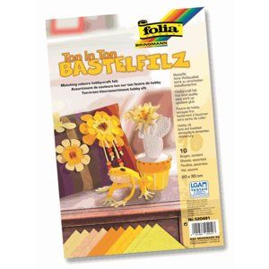 Dekorační filc - 10 listů - 20 × 30 cm, barva: žlutá