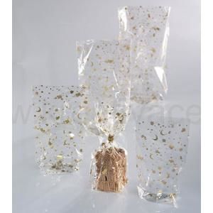 Celofánové sáčky se zlatým vánočním potiskem - 95 × 160 mm, 10 kusů