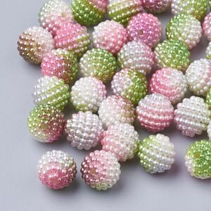 Korálky barevné, 12 mm, 20 ks v balení - limetkovo-růžová