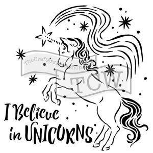 Plastová šablona - Believe in Unicorns ( 30,5 x 30,5 cm )