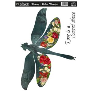 Nažehlovací obrázek na textil Cadence - květinová vážka, 25 x 35 cm