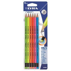Grafitová tužka Lyra s gumou v neonových barvách na blistru, 6 ks