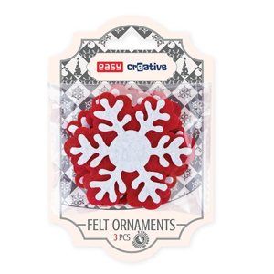 Dekorativní plstěné ozdoby - sněhová vločka  3 kusy (červeno/bílá)