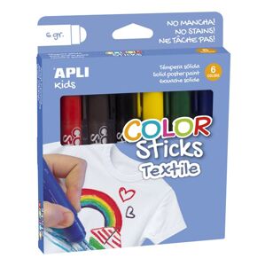 Barvy v tyčince na textil APLI, 6 x 6 g, mix barev