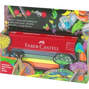 Dárková krabička pastelek Faber-Castell Jumbo Grip - 5ks Neon + 5ks Metallic