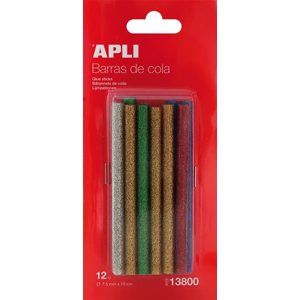Tavné tyčinky APLI - 12 ks - barevné s třpytkami