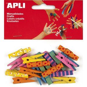 APLI Dřevěné kolíčky - barevný mix - 20 ks