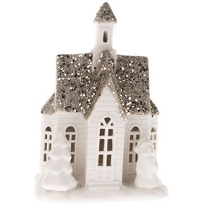Porcelánový domek s LED světlem bílý - Santa