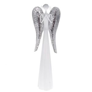 Anděl modlící se s LED světlem 49 cm - bílý