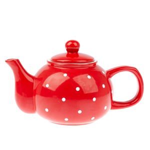 Keramická čajová konvička 1 l s puntíky - červená