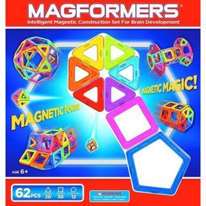 Magformers - 62 ( 62 dílů - 30 čtverců, 20 trojúhelníků a 12 pětiuhelníků) - box