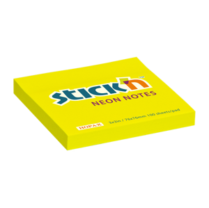 Samolepicí bloček Stick'n 76 × 76 mm, 100 lístků, neonově žlutý