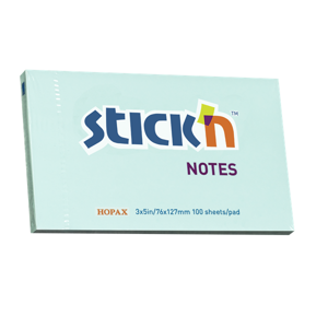 Samolepicí bloček Stick'n 76 × 127 mm, 100 lístků, pastelově modrý