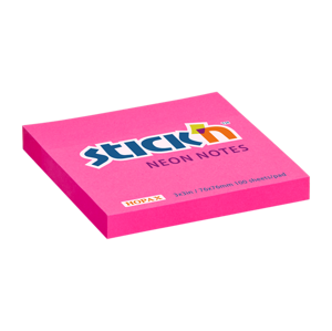 Samolepicí bloček Stick'n 76 × 76 mm, 100 lístků, neonově růžový