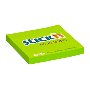 Samolepicí bloček Stick'n 76 × 76 mm, 100 lístků, neonově zelený