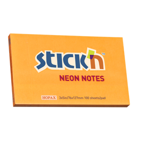 Samolepicí bloček Stick'n 76 × 127 mm, 100 lístků, neonově oranžový