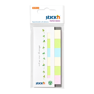 Papírové samolepicí záložky Stick'n 45 × 15 mm, 6 × 30 lístků, recyklované barvy