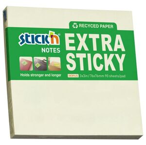 Samolepicí bloček Stick'n Extra Sticky 76 × 76 mm, 90 lístků, recyklovaný pastelově žlutý