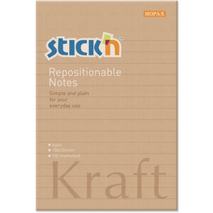 Samolepicí bloček Stick'n Kraft 150 × 101 mm, 100 lístků, hnědý, linkovaný