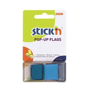 Plastové samolepicí záložky Stick'n POP-UP 45 × 25 mm, 50 lístků, neonově modré