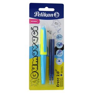 Pelikan Gumovací pero ergonomické, 0,7 mm, neonově modré, 1 ks + 2 náplně