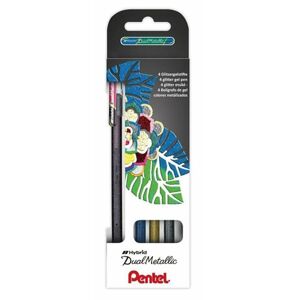 Pentel Dual Metallic Gelové kuličkové pero - sada 4 barev (stříbrná, zlatá, černá, modrá)