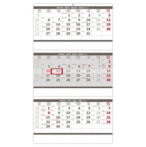 Kalendář nástěnný 2023 - Tříměsíční skládaný šedý