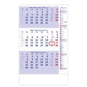 Kalendář nástěnný 2023 - Tříměsíční modrý s poznámkami