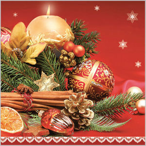 Stil Ubrousky 33 x 33 Vánoce - červené s přírodní dekorací