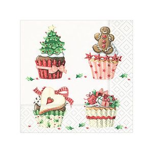 Vánoční ubrousky 25 x 25 cm, 20 ks - Cup Cakes