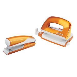 Leitz WOW Set mini sešívačka a děrovačka - metalická oranžová
