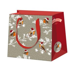 Vánoční dárková taška 16,5 × 16,5 × 9 cm - Ptáček Robin