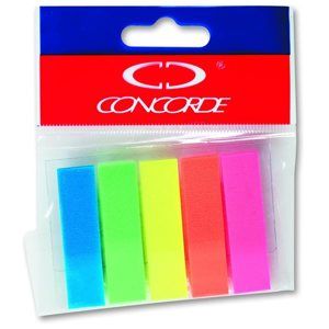 CONCORDE Samolepicí záložky papírové, neon 12x50 mm - 5x100  lístků