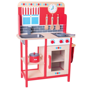 Dětská kuchyňka, dřevěná červená