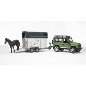 Land Rover s přívěsem pro přepravu koní včetně koně BRUDER