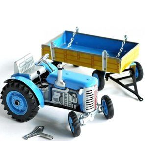 Traktor ZETOR s valníkem modrý Kovap, kovový 28 cm na klíček