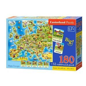 Puzzle Mapa Evropy 180 dílků + 32 puzzlí naučné 46 x 40cm