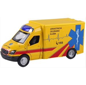 Auto ambulance kov/ plast 12cm na zpětné natažení a baterie se zvukem a světlem