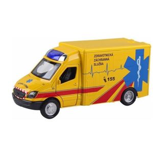 Auto ambulance kov/ plast 13cm na zpětné natažení a baterie se zvukem a světlem