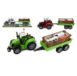 Traktor s přívěsem a zvířátky plast 34 cm na setrvačník, mix barev