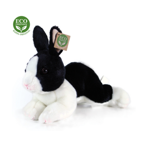 Plyšový králík bílo-černý ležící, 23 cm