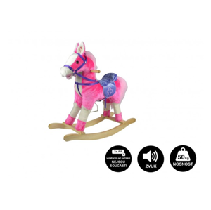 Kůň houpací růžový plyš na baterie 71 cm se zvukem a pohybem, nosnost 50 kg
